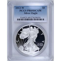 2013-W PROOF AMERICAN SILVER EAGLE, PCGS PR-69 DCAM