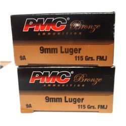 100 ( 50 ) PER BOX, ROUNDS OF PMC 115gr FMJ 9mm AMMUNITION