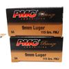 Image 1 : 100 ( 50 ) PER BOX, ROUNDS OF PMC 115gr FMJ 9mm AMMUNITION