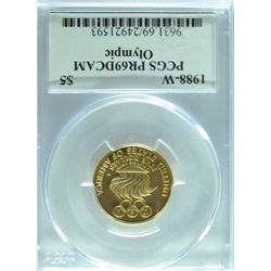 1988-W OLYMPIC $5.00 GOLD COMMEMORATIVE, PCGS PR-69 DCAM