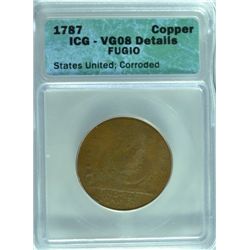 1787 FUGIO CENT, ICG-VG  LIGHT CORROSION  RARE COLONIAL, BOOKS FOR $650.00