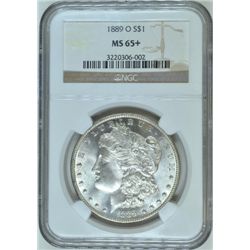 1889-O MORGAN SILVER DOLLAR, NGC MS-65+ WHITE,  POPULATION OF  ONE THIS COIN
