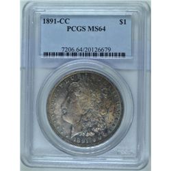 1891-CC MORGAN SILVER DOLLAR, MS-64  GREAT COLOR!