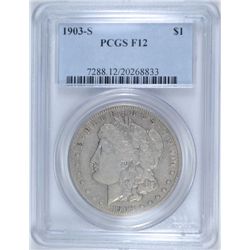 1903-S MORGAN SILVER DOLLAR, PCGS FINE-12  SCARCE COIN