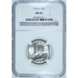 1946-S WASHINGTON QUARTER NGC MS-65 GEM