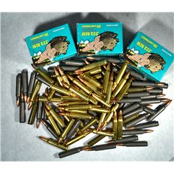 MIXTURE OF .223 AMMO: ( 40 ) PMC BRASS .  65 WOLF STEEL 60 HP STEEL, ALL 55 GRNS