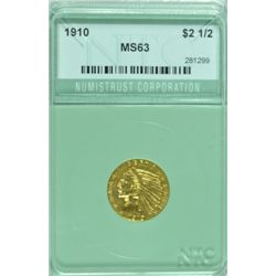 1910 $2.50 GOLD INDIAN, NTC MS-63