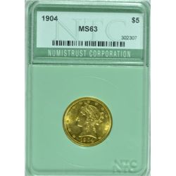 1904 $5.00 LIBERTY GOLD, NTC MS-63