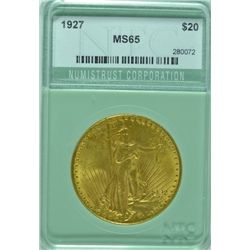 1927 $20.00 St. GAUDENS GOLD, NTC MS-65