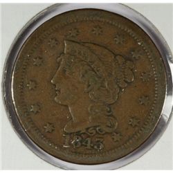 1843 LARGE CENT F/VF