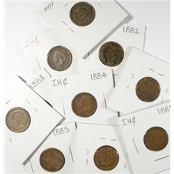 10 INDIAN HEAD CENTS (81,82,83,84,85,86,88,89,94,95) VG-FINE