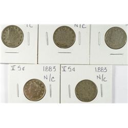 5-1883 N/C V- NICKELS "GRADING SET" (GOOD,VG,FINE,VF,XF)