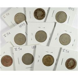 10-1895 V-NICKELS AVG CIRC