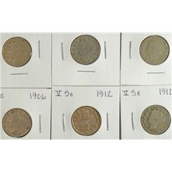 6 V-NICKELS (93,95,96,06,12,12-D) AG-XF