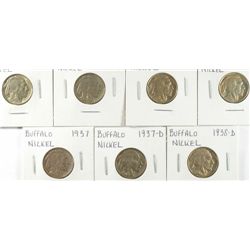 7- BUFFALO NICKELS (35,36,36-D,37,37-D,37-S,38-D) VF-XF