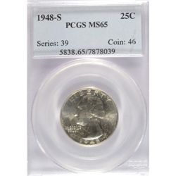 1948-S WASHINGTON QUARTER PCGS MS65