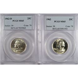1962 & 1962-D PCGS MS65 WASHINGTON QUARTERS