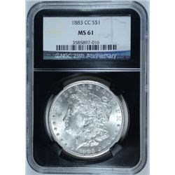 1883-CC MORGAN DOLLAR NGC MS-61 25TH ANNIVERSARY BLACK HOLDER