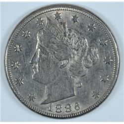 1886 LIBERTY "V" NICKEL, AU-50, VERY RARE IN THIS GRADE