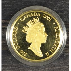 2001 CANADIAN $200 GOLD COIN, 91.67% GOLD  EQUALING 1/10 OUNCE FINE GOLD