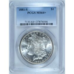 1881-S MORGAN SILVER DOLLAR, PCGS MS-64+   CHERRY