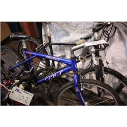 2 BIKES: BLUE GT 18 SPEED MOUNTAIN BIKE AND BLACK NO NAME 18 SPEED FRONT SUSPENSION MOUNTAIN BIKE