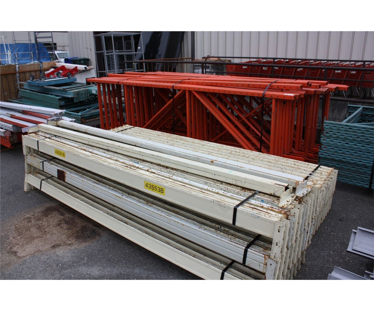 APPROX 17 12FT ORANGE PALLET RACK UPRIGHT AND 52 9FT CROSS BARS - Able ...