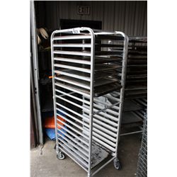 ALUMINUM MOBILE BAKERS RACK WITH ASSORTED PANS