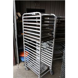 ALUMINUM MOBILE BAKERS RACK WITH ASSORTED PANS