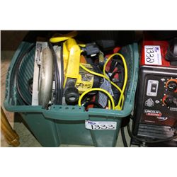 BIN OF ASSORTED POWER TOOLS