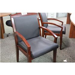 BLACK LEATHER WITH CHERRY FRAME CLIENT CHAIR