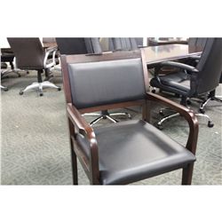 BLACK LEATHER DARK WALNUT FRAMED CLIENT CHAIR