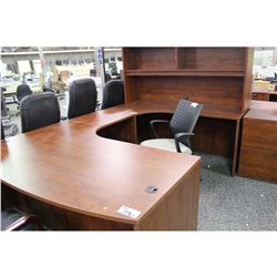 CHERRY BOW FRONT U-SHAPE EXECUTIVE OFFICE SUITE WITH HUTCH