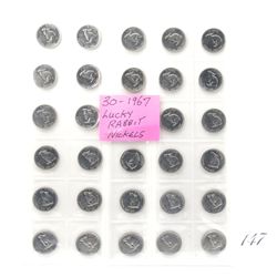 Collection of 30 1967 lucky rabbit nickels