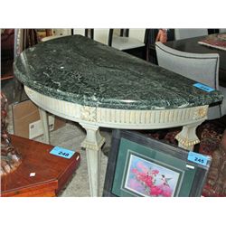 Heavy green granite top consol table