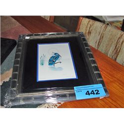 Framed west coast native print titled blue heron