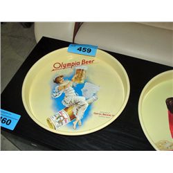 Tin olympia beer advertisement serving tray