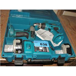 Mikita cordless drill set; 2 drills, 2 batteries,