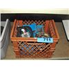 Image 1 : Orange milk crate of hardware and misc