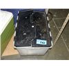 Image 1 : Black and clear plastic storage bin with assorted