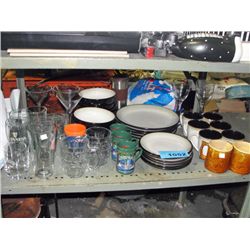 Shelf lot of assorted dishwares; ceramic etc