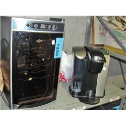 Shelf lot of small kitchen appliances; wine cooler