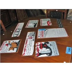 Lot of 8 metal signs with comical sayings