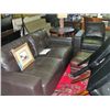 Image 1 : 2pc brown leather sofa and chair set