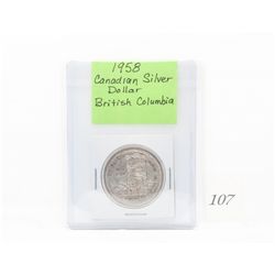 1958 canadian silver dollar (british columbian) *NO SHIPPING AVAILABLE*