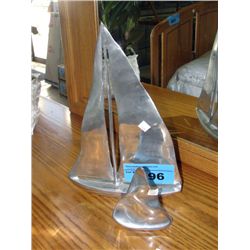 2 metal art sailing ship sculptures signed by