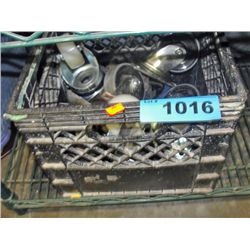 Black milk crate filled with assorted heavy duty