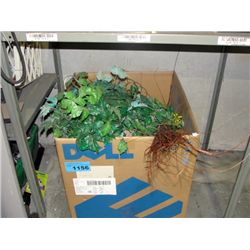 Box of artificial decorative plants and flowers