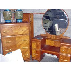 Vintage waterfall walnut bedroom suite;