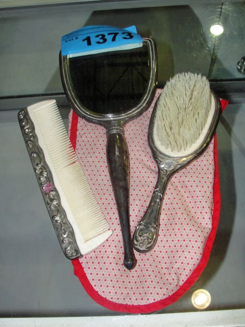 Vintage 3pc Ladies Dresser Set Brush Mirror And